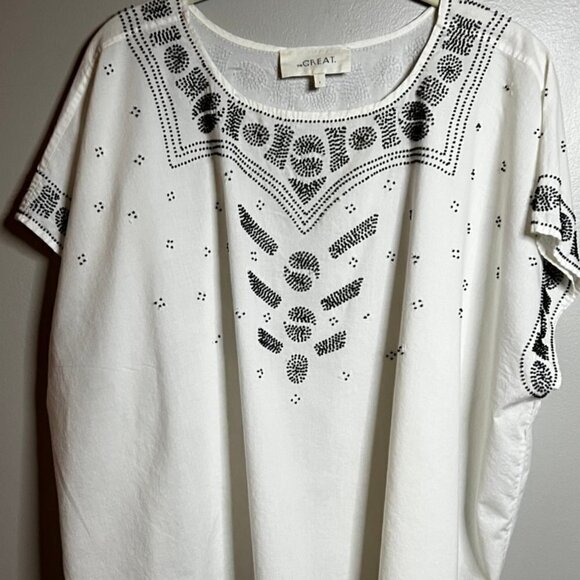 THE GREAT CRewneck 100% Cotton Shirt with beaded embellishment Size 1 - Picture 1 of 6